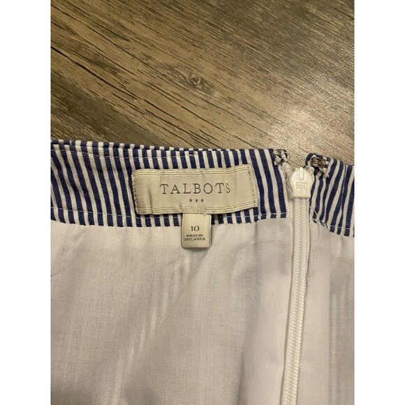 Talbots Woman Cotton Blend Blue Pinstriped Lined A-Line Skirt Size 10 - Picture 6 of 7